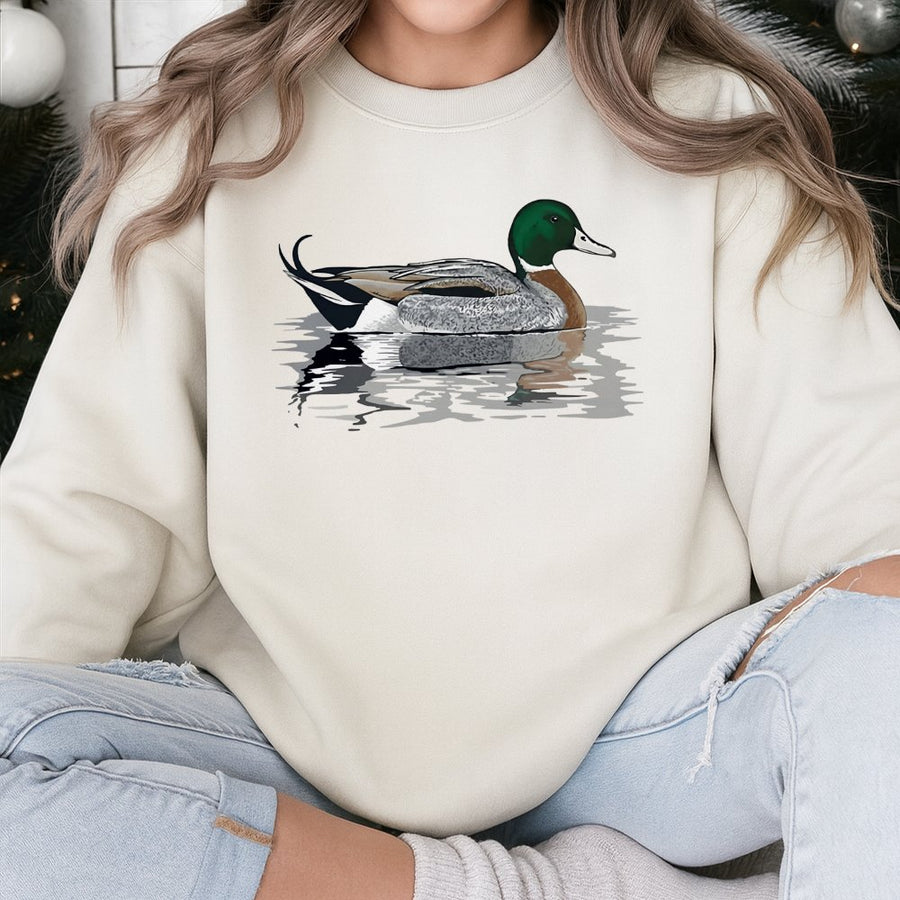 Mallard Duck Sweatshirt | Realistic Waterfowl Hunting Graphic | Premium Cotton Blend | Gift For Duck Hunters And Outdoor Enthusiasts