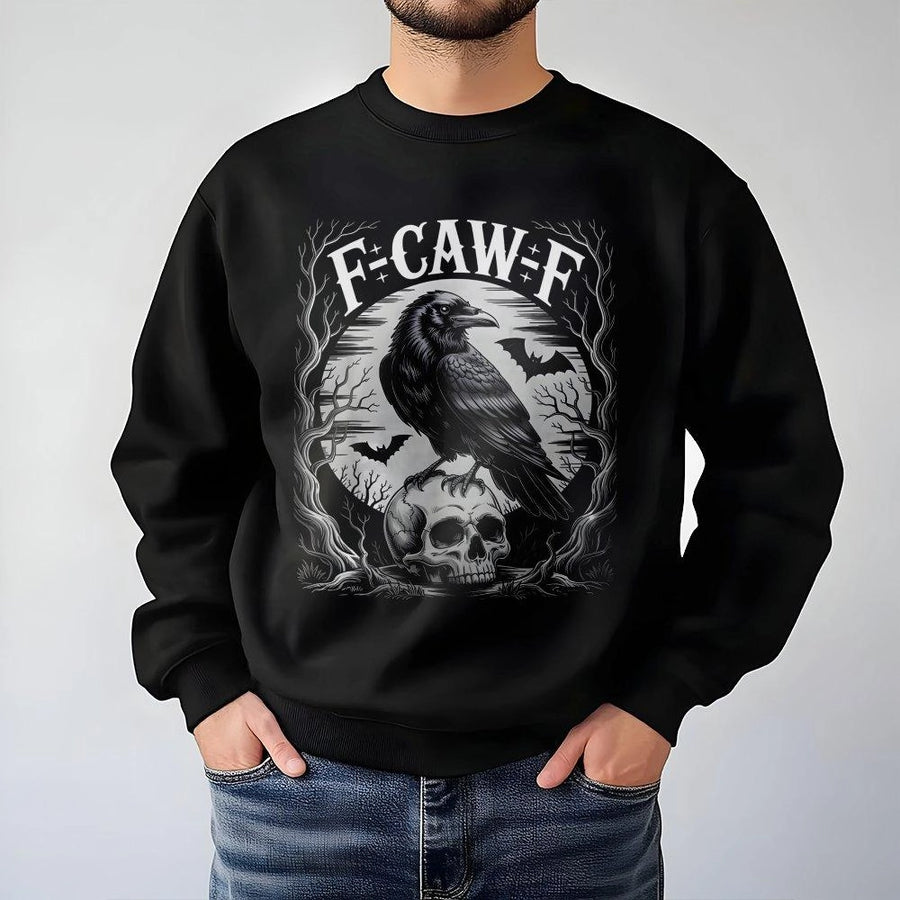 Gothic Raven Skull Sweatshirt | Funny Crow Pun F-Caw-F Graphic | Premium Cotton Blend Unisex Crewneck | Dark Academia Halloween Gift for Bird Lovers