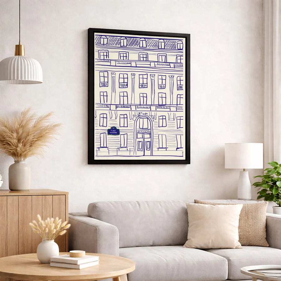 Place Vendôme Paris Architecture Canvas Print | Hand-Drawn Minimalist Sketch | Gallery-Wrapped Premium Quality | French Home Decor Gift
