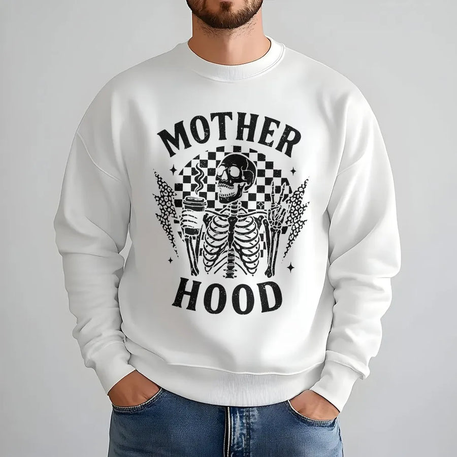 Motherhood Skeleton Sweatshirt | Funny Coffee & Chaos Graphic | Premium Cotton-Blend Pullover | Edgy Mom Life Gift for Mother's Day