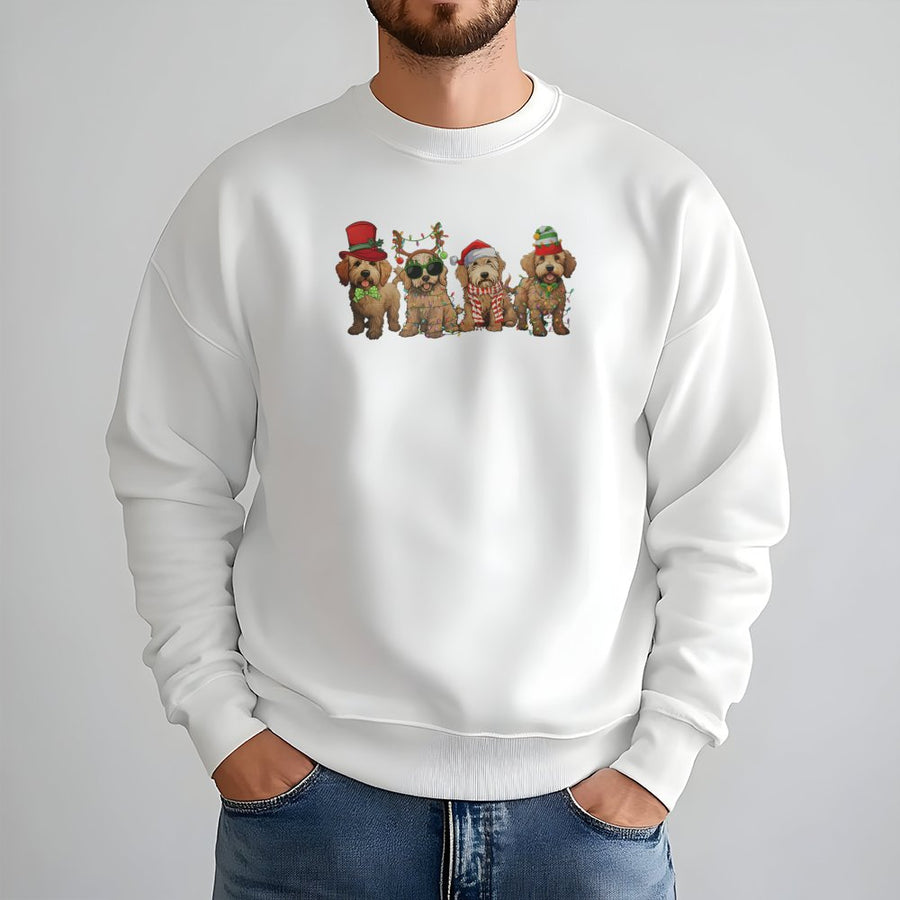 Goldendoodle Christmas Sweatshirt | Funny Festive Dogs in Santa Hats | Premium Cotton Blend Crewneck | Cute Holiday Gift for Dog Mom Lovers