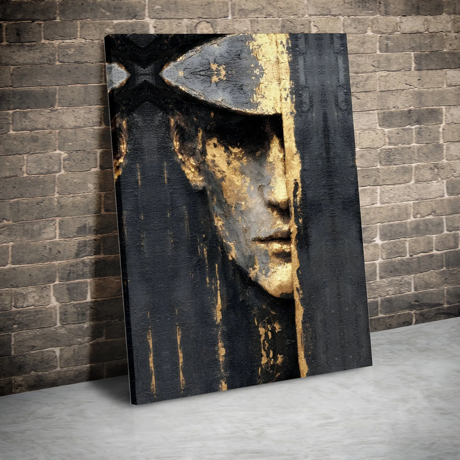 Abstract Portrait Canvas Print | Textured Gold Leaf Effect | Premium Gallery Wrapped Canvas | Modern Office & Living Room Decor Gift