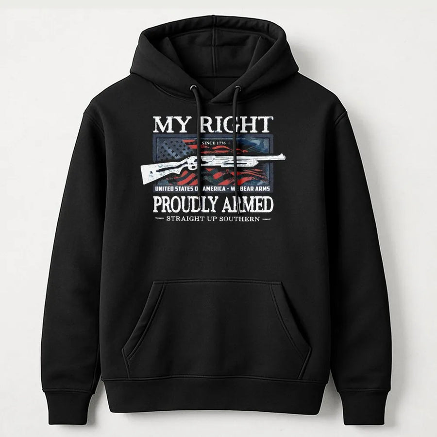 Proudly Armed Hoodie | Second Amendment Patriotic Design | Premium Cotton Blend | Gift For Gun Enthusiasts And Veterans
