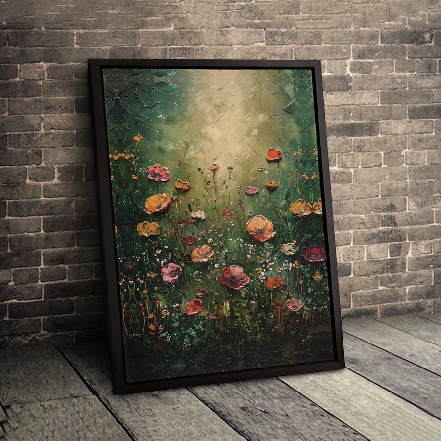 Wildflower Meadow Canvas Art | Textured Impasto Botanical Print | Premium Gallery-Wrapped Wall Decor | Nature-Inspired Home Gift