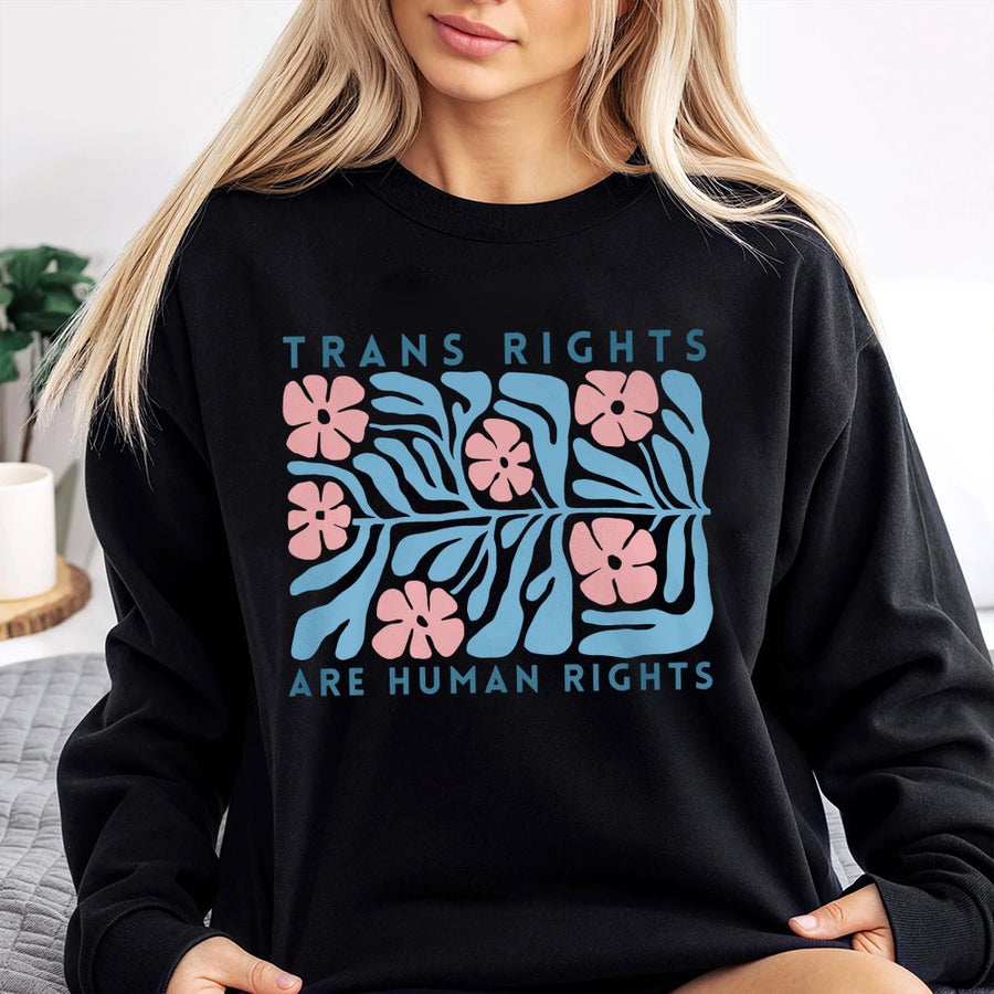 Trans Rights Are Human Rights Sweatshirt | Matisse Inspired Floral Boho Graphic | Soft Cotton-Poly Blend | Unisex LGBTQ Pride Apparel Gift