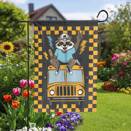 Back To School Garden Flag | Raccoon Riding School Bus Design | Premium All-Weather Polyester | Decorative Yard Decor For Teachers And Students