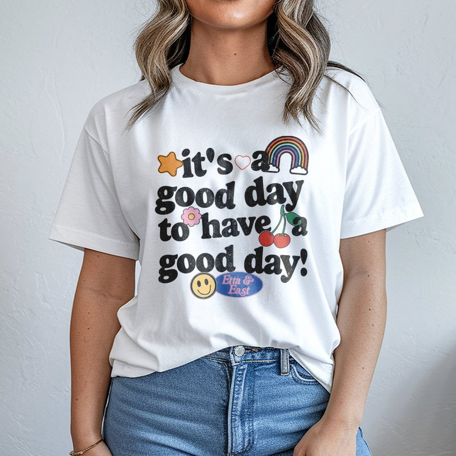 It's A Good Day To Have A Good Day T-Shirt | Retro Smiley Face Aesthetic Tee | Premium 100% Cotton | Positive Vibe Gift for Women and Teens