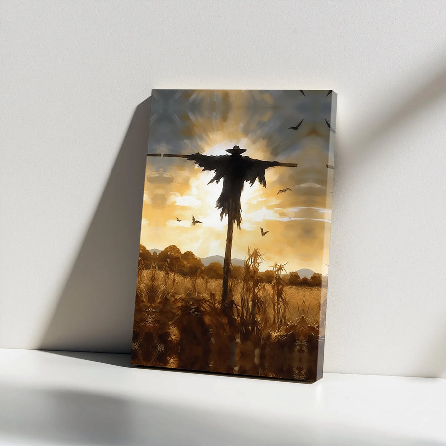 Spooky Scarecrow Canvas Wall Art | Gothic Harvest Cornfield Print | Premium Matte Canvas | Rustic Halloween Home Decor Gift
