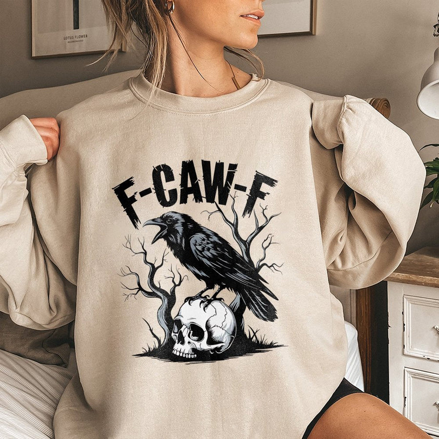 F-Caw-F Crow Sweatshirt | Gothic Raven Skull Graphic Design | Cotton Blend Unisex Pullover | Funny Bird Lover Gift for Goth Aesthetic