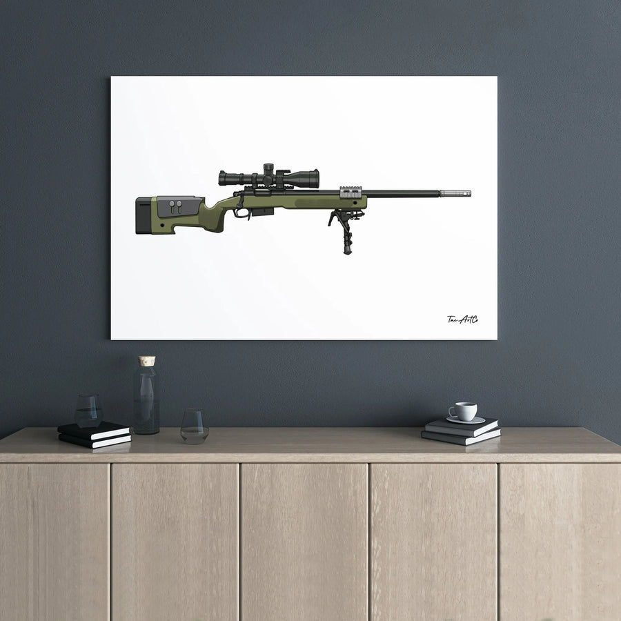 Sniper Rifle Canvas Wall Art | Tactical Olive Green Precision Gun Print | Premium Gallery Wrap Decor | Gift for Gun Enthusiasts and Hunters