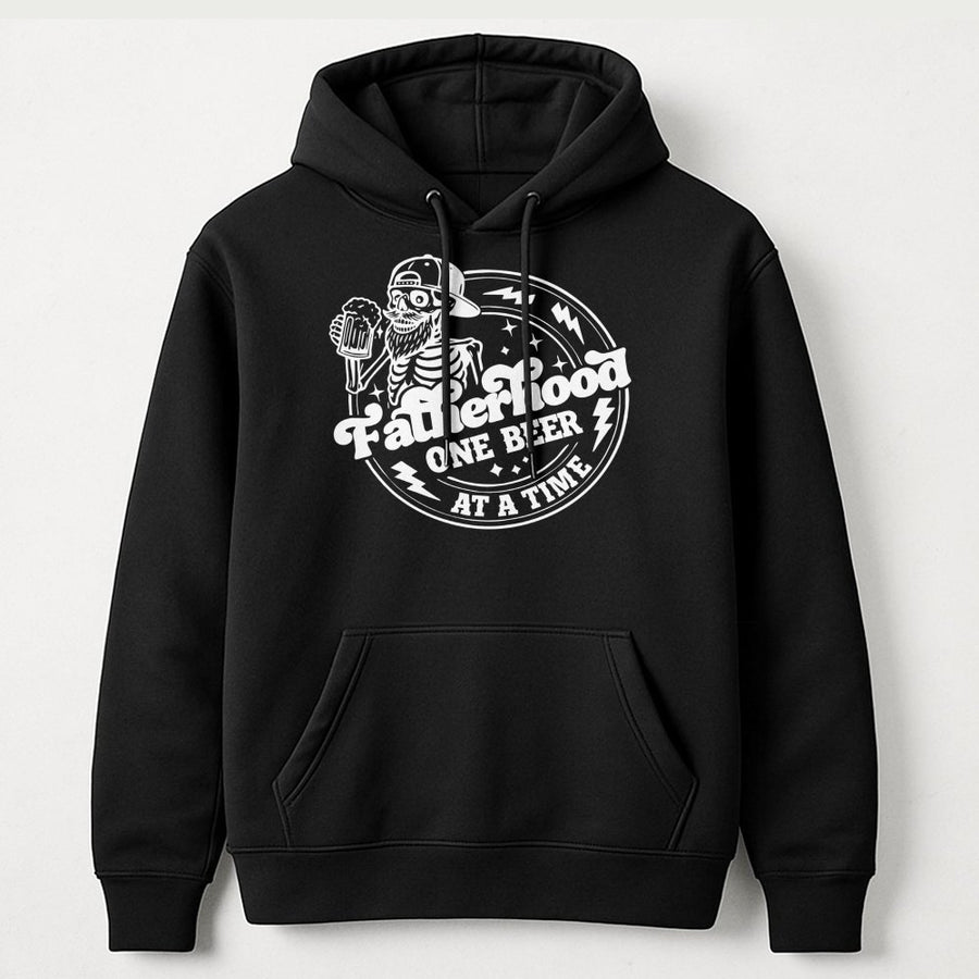 Fatherhood One Beer At A Time Hoodie | Funny Dad Slogan Graphic | Premium Cotton Blend | Best Father's Day 2026 Gift Idea For New Dads Or Uncle