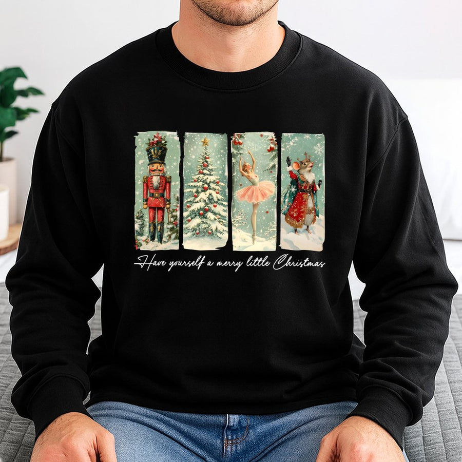 Nutcracker Christmas Sweatshirt | Vintage Ballet Mouse & Tree Graphic | Premium Cotton Blend | Festive Holiday Gift for Women and Men