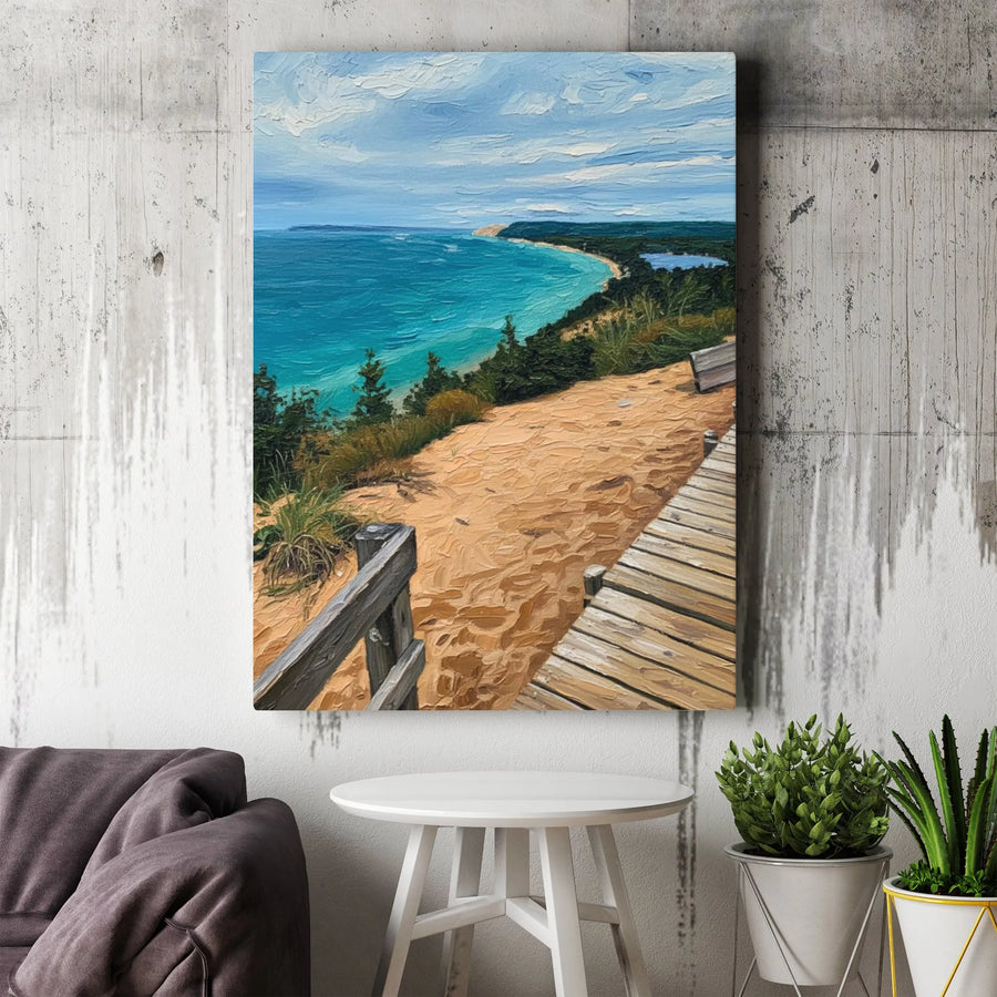 Coastal Seascape Vertical Canvas | Textured Brushstroke Art Print | Thick Gallery Wrap Canvas | Modern Home Decor Gift