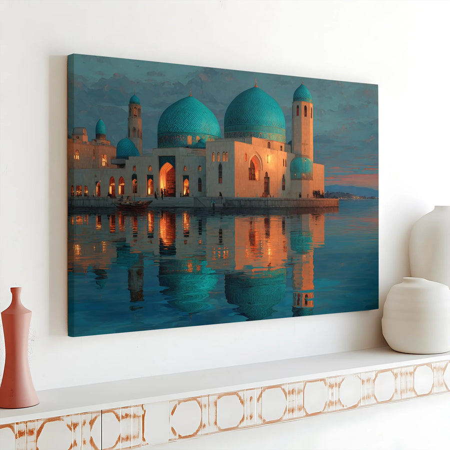Mosque Wall Art | Turquoise Dome Architecture Canvas Print | Premium 1.25 Inch Gallery Wrap | Islamic Home Decor & Office Gift
