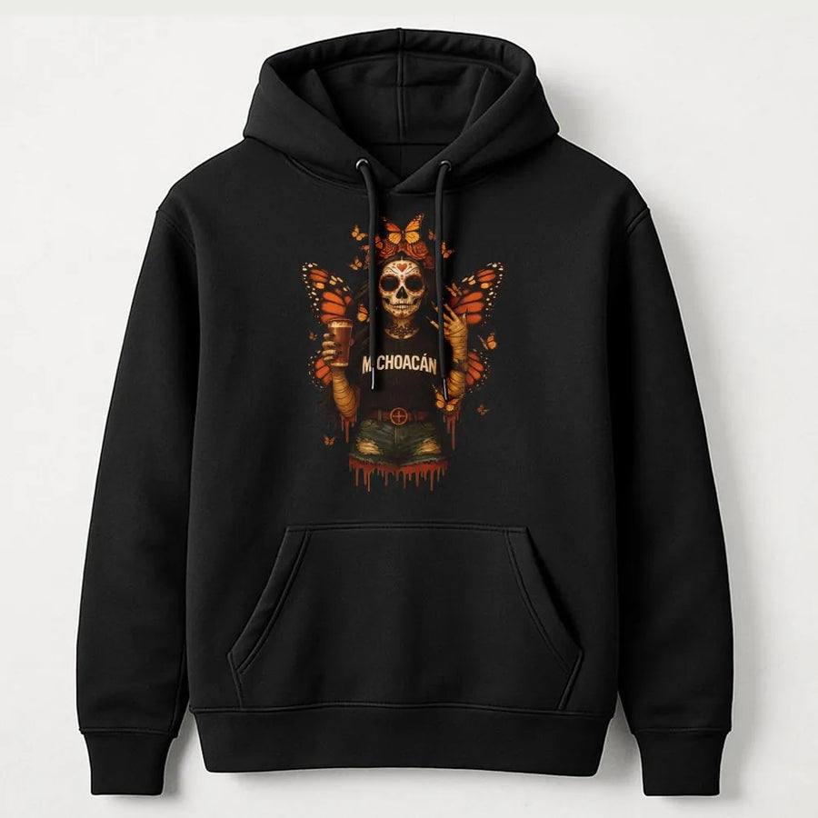 Michoacán Butterfly Skull Hoodie | Day of the Dead Sugar Skull Art | Premium Cotton Blend | Mexican Heritage Dia De Los Muertos Gift
