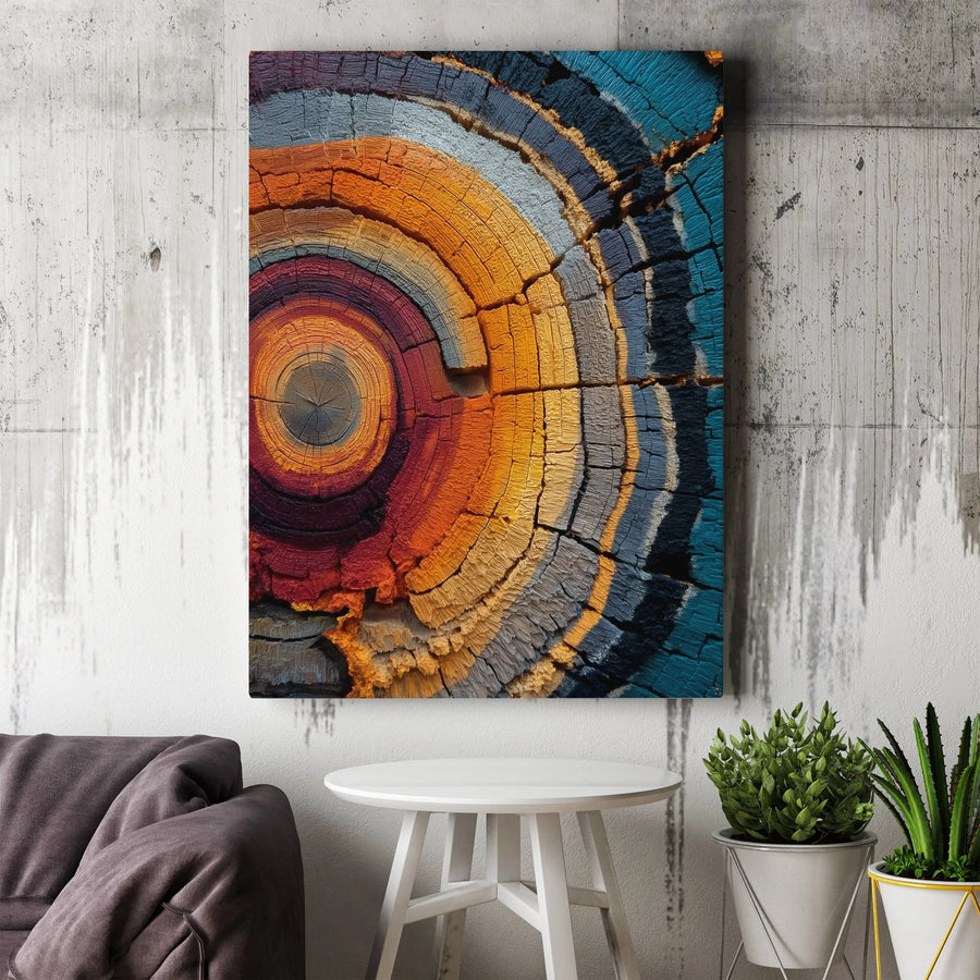 Abstract Tree Ring Canvas Print | Colorful Wood Grain Art | Premium Gallery Wrapped Canvas | Modern Farmhouse Living Room Wall Decor Gift