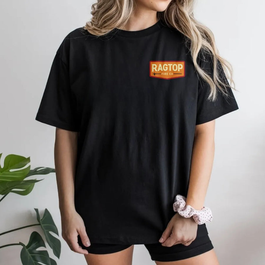 Ragtop Fire Co T-Shirt | Minimalist Firefighter Chest Logo | Soft Cotton Blend Pullover | Gift for First Responder