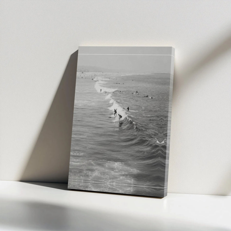 Surfing Ocean Waves Canvas Wall Art | Black and White Beach Photography | Premium 1.25-inch Gallery Wrap | Coastal Decor Gift for Surfers