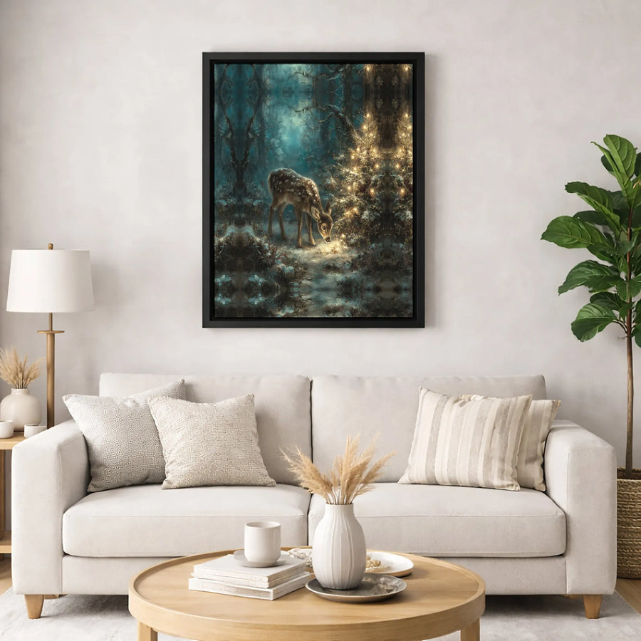 Magical Winter Fawn Canvas Wall Art | Christmas Forest Deer Print | Premium Gallery Wrapped Decor | Enchanted Holiday Home Gift
