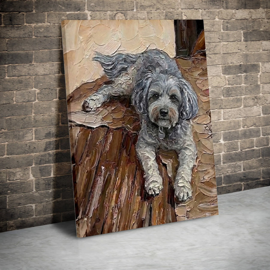 Grey Dog Canvas Wall Art | Textured Impasto Style Pet Portrait | Premium Gallery Wrap Canvas | Unique Collector's Gift for Dog Lover