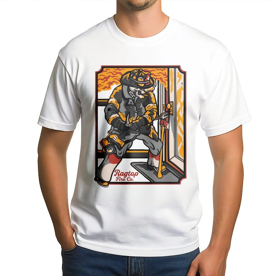 Skeleton Firefighter Forcible Entry T-Shirt | Badass Skull Graphic Design | Premium Cotton-Blend | Gift for Fireman and First Responders