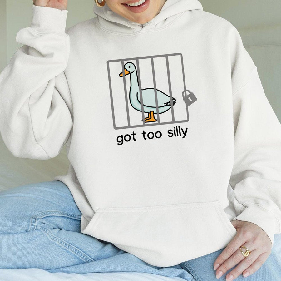 Silly Goose Hoodie | Got Too Silly Graphic Print | Premium Cotton Blend Sweatshirt | Funny Internet Meme Gift for Men and Women