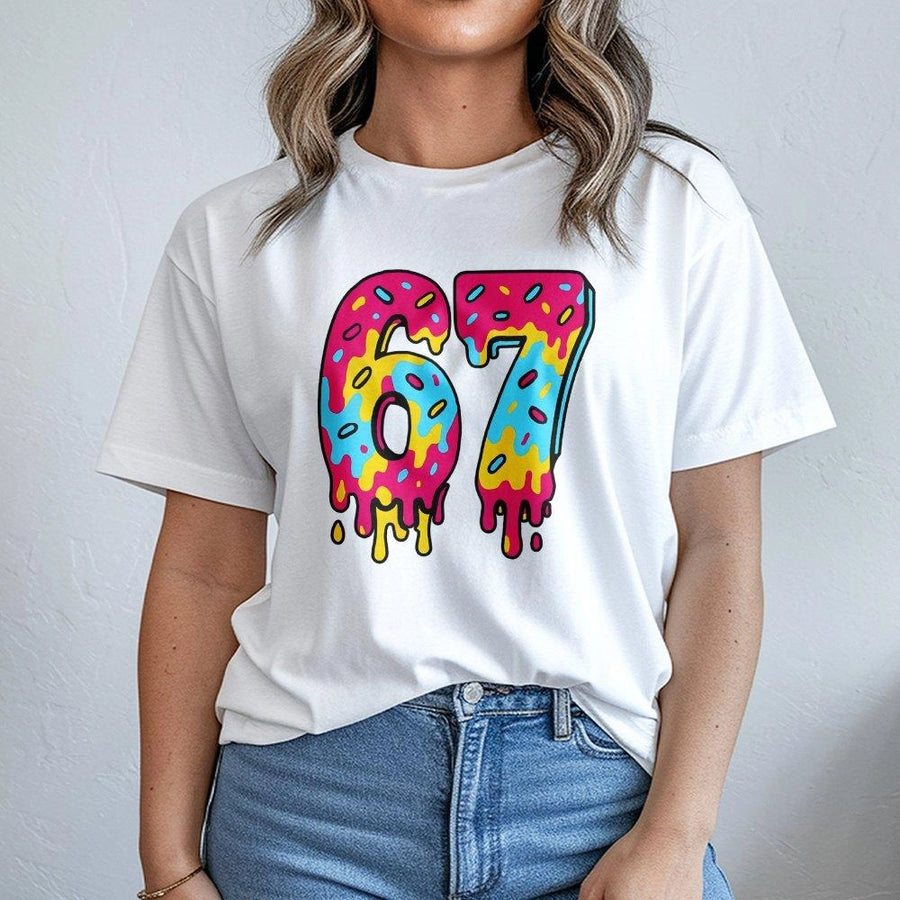 67 Birthday Number T-Shirt | Drip Ice Cream Graphic Design | Premium Cotton Tee | Fun 67th Birthday Gift Idea for Men and Women