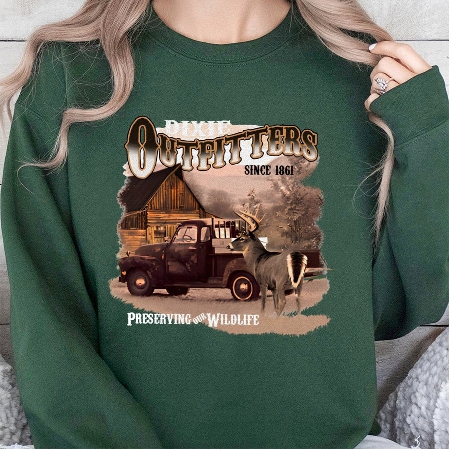 Vintage Hunting Deer Sweatshirt | Retro Country Cabin Graphic | Premium Cotton Blend | Gift for Outdoorsmen and Wildlife Enthusiasts