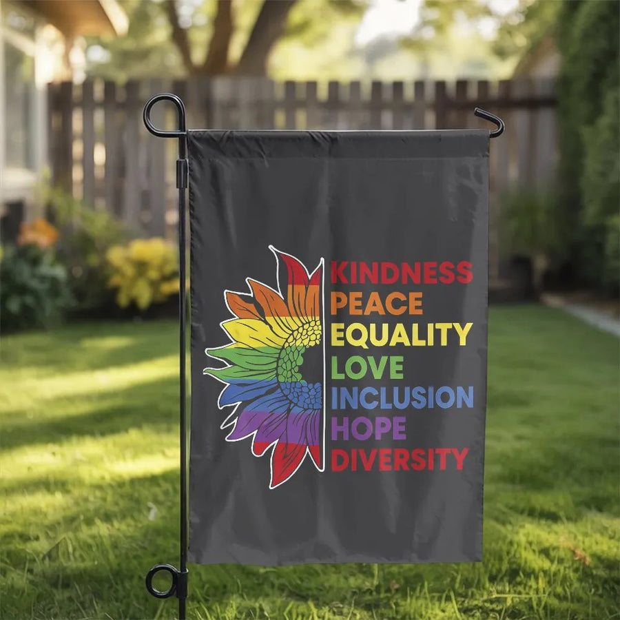 LGBTQ Pride Garden Flag | Rainbow Sunflower with Inspirational Quote | Weather Resistant Double Sided | Pride Month Outdoor Decor Gift