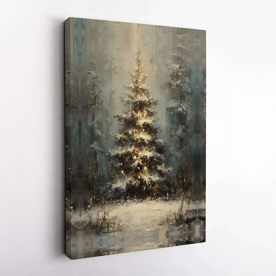 Christmas Tree Canvas Wall Art | Impressionist Snowy Forest Print | 1.25" Premium Gallery Wrapped | Festive Holiday Home Decor Gift