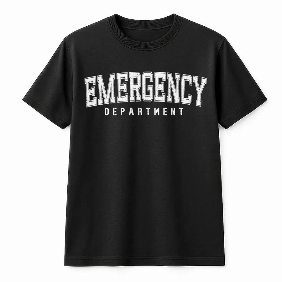 Emergency Department T-Shirt | Varsity Style ER Dept Graphic | Premium Cotton Blend Sweatshirt | Gift for Emergency Medicine Nurse