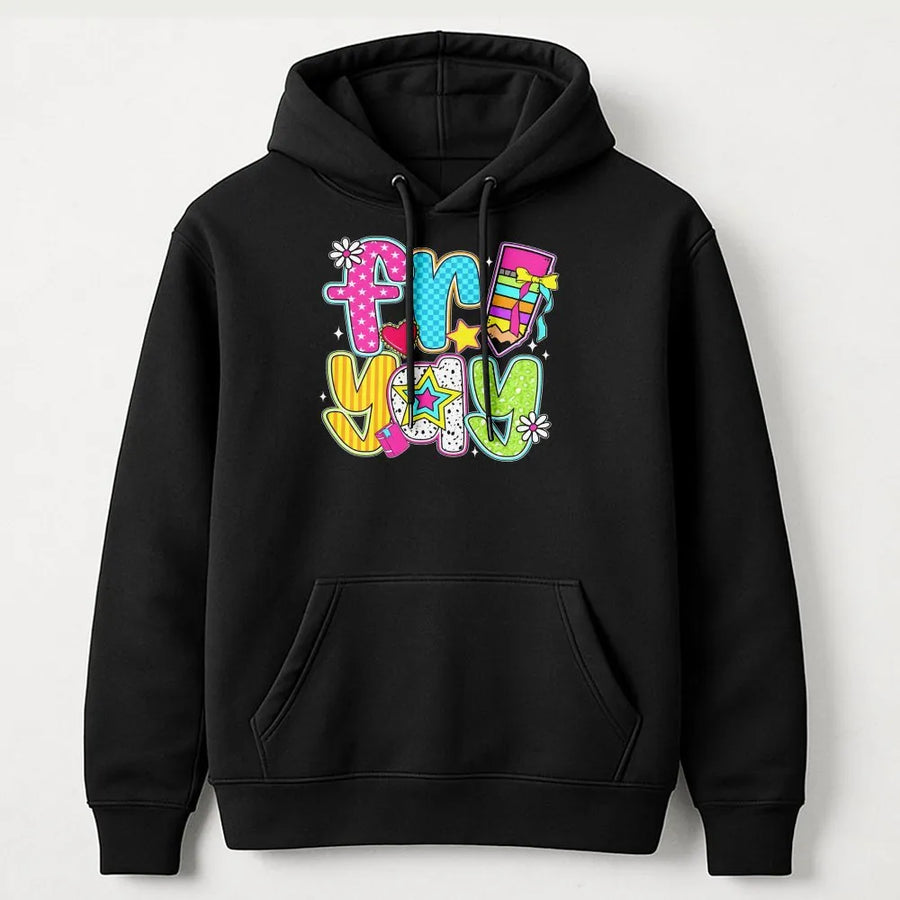 Friyay Hoodie | Colorful Retro Teacher School Graphic | Premium Cotton Blend | Gift for Teachers Elementary Kindergarten Staff