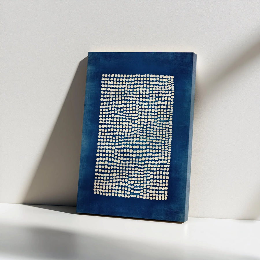 Abstract Indigo Dot Vertical Canvas | Minimalist Geometric Shibori Style Art | Premium Gallery Wrapped Canvas | Modern Home & Office Decor Gift