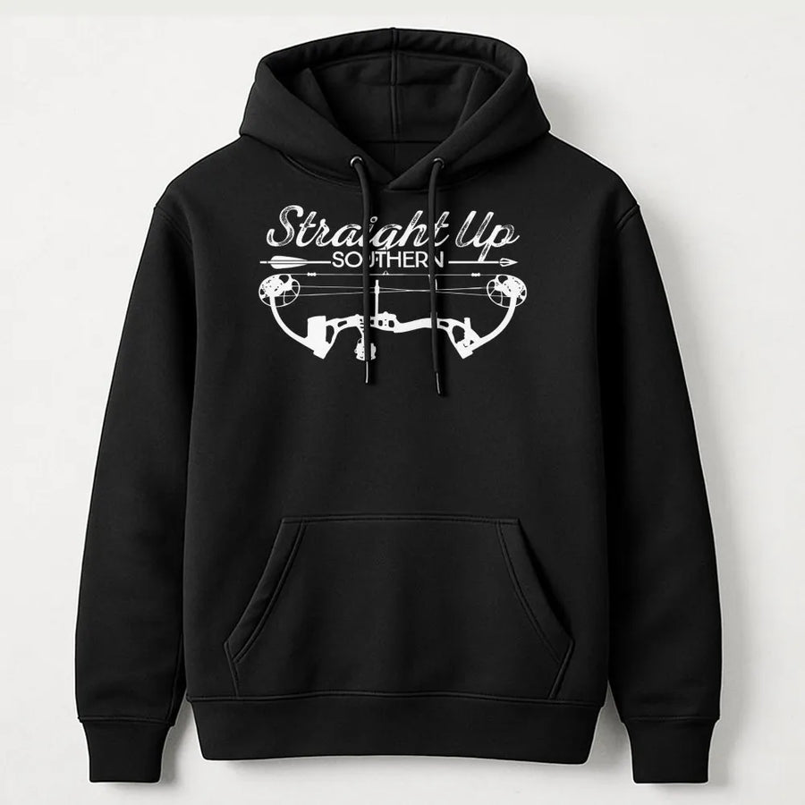 Straight Up Southern Archery Hoodie | Bow Hunting Compound Bow Graphic | Premium Cotton Blend | Gift For Bow Hunters And Outdoor Lovers