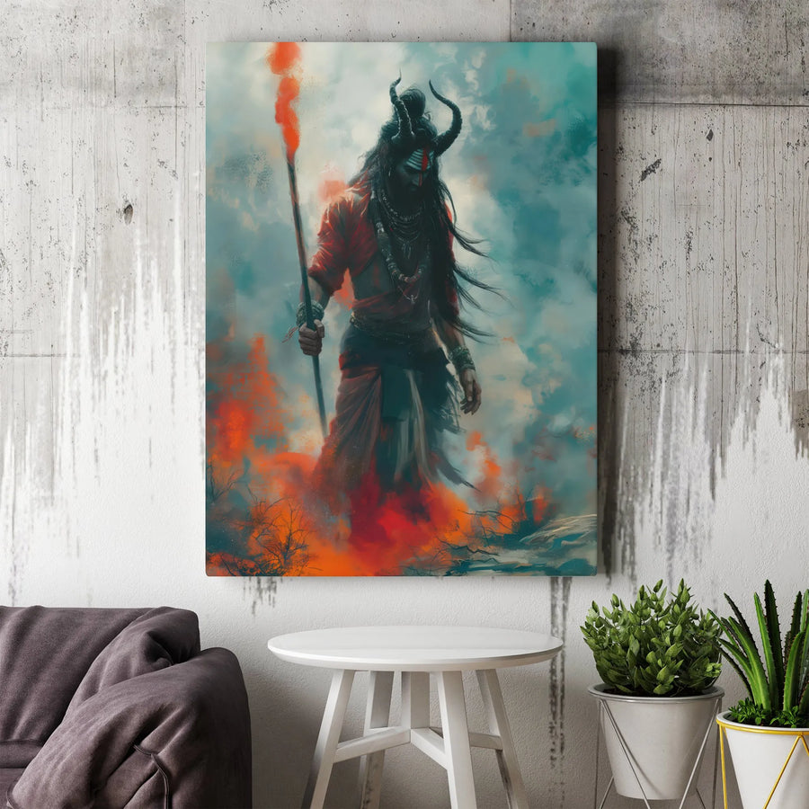 Lord Shiva Canvas Wall Art | Powerful Hindu Deity Painting | Premium Thick Gallery Wrap | Spiritual Decor Gift for Meditation Room
