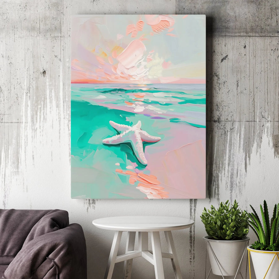 Pastel Beach Canvas Wall Art | Textured Coastal Painting Print | Premium 1.25" Thick Gallery Wrap | Nautical Bedroom Wall Decor Gift
