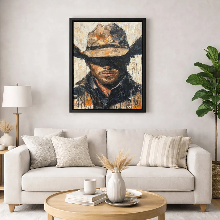 Abstract Cowboy Canvas Print | Textured Impasto Western Wall Art | Premium 1.25" Gallery Wrap | Southwestern Home Decor Gift for Him