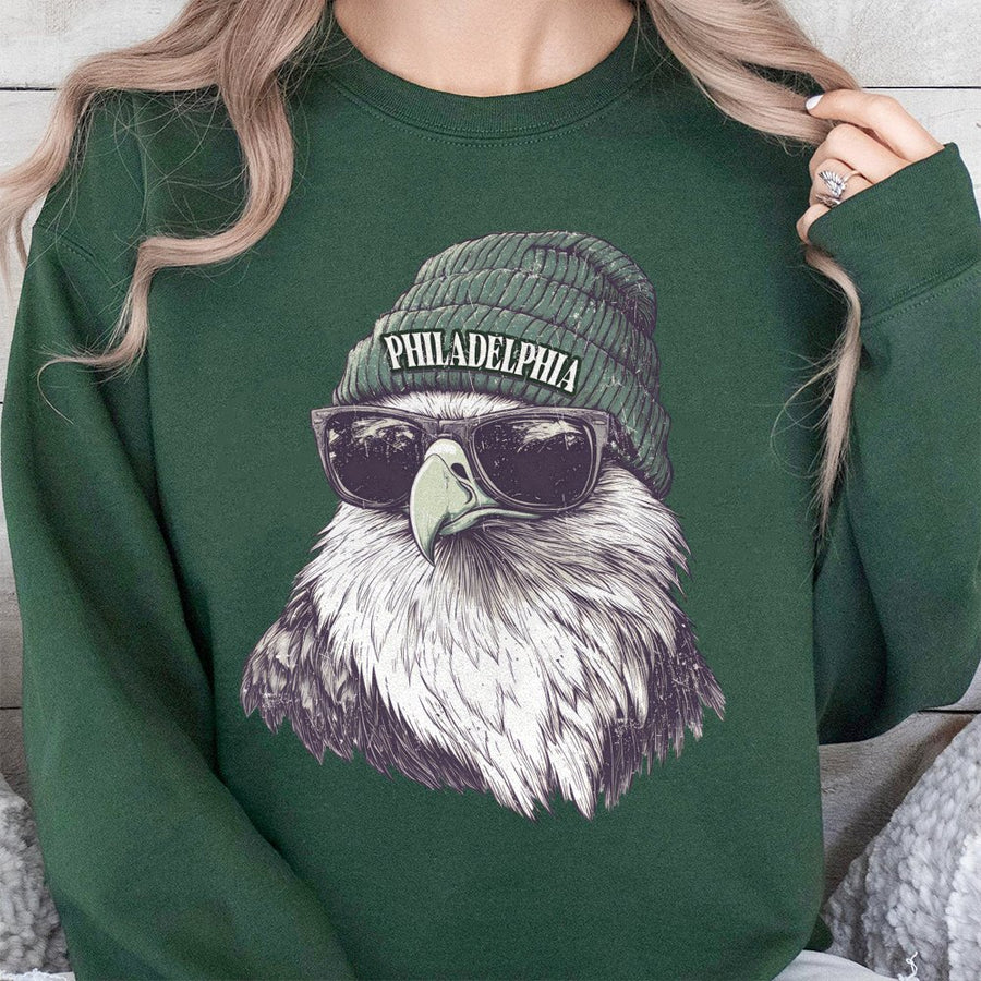 Philadelphia Eagle Wearing A Beanie And Sunglasses Sweatshirt