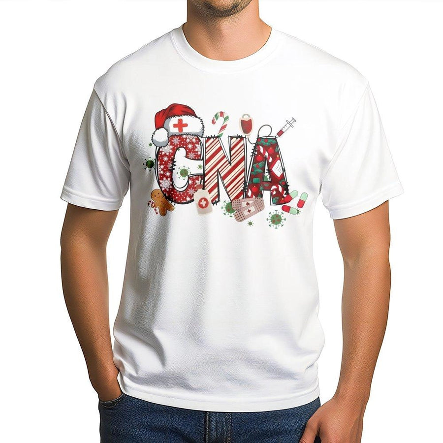 CNA Christmas T-Shirt | Festive Medical Holiday Graphic Tee | 100% Cotton Premium Comfort | Nursing Assistant Gift for Women and Men