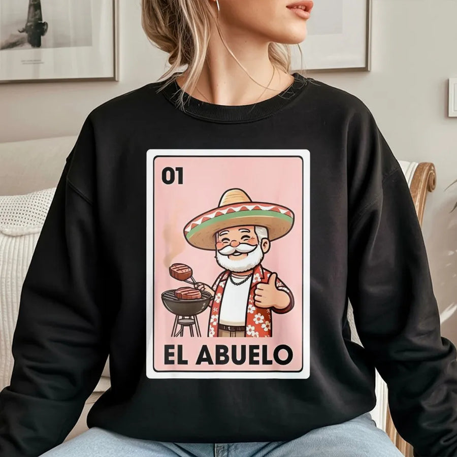 El Abuelo Grilling Sweatshirt | Mexican Bingo Card Design | Cotton Blend Comfort | Funny Grandpa Birthday Gift for Abuelo