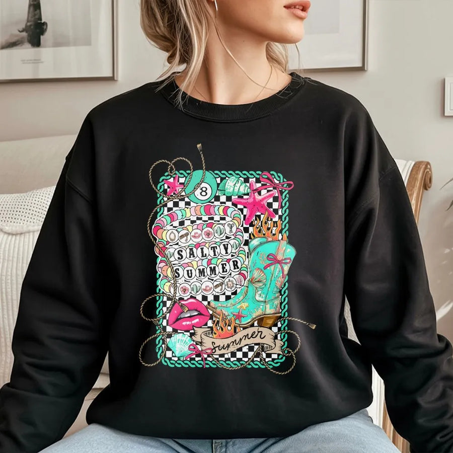 Coastal Cowgirl Sweatshirt | Salty Summer Western Beach Graphic | Premium Cotton | Gift for Her Summer Festival Top