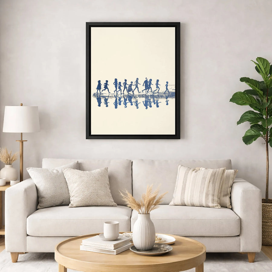 Beach Kids Silhouette Canvas | Minimalist Children Walking Art | Premium Fade-Resistant Print | Coastal Home Decor Gift
