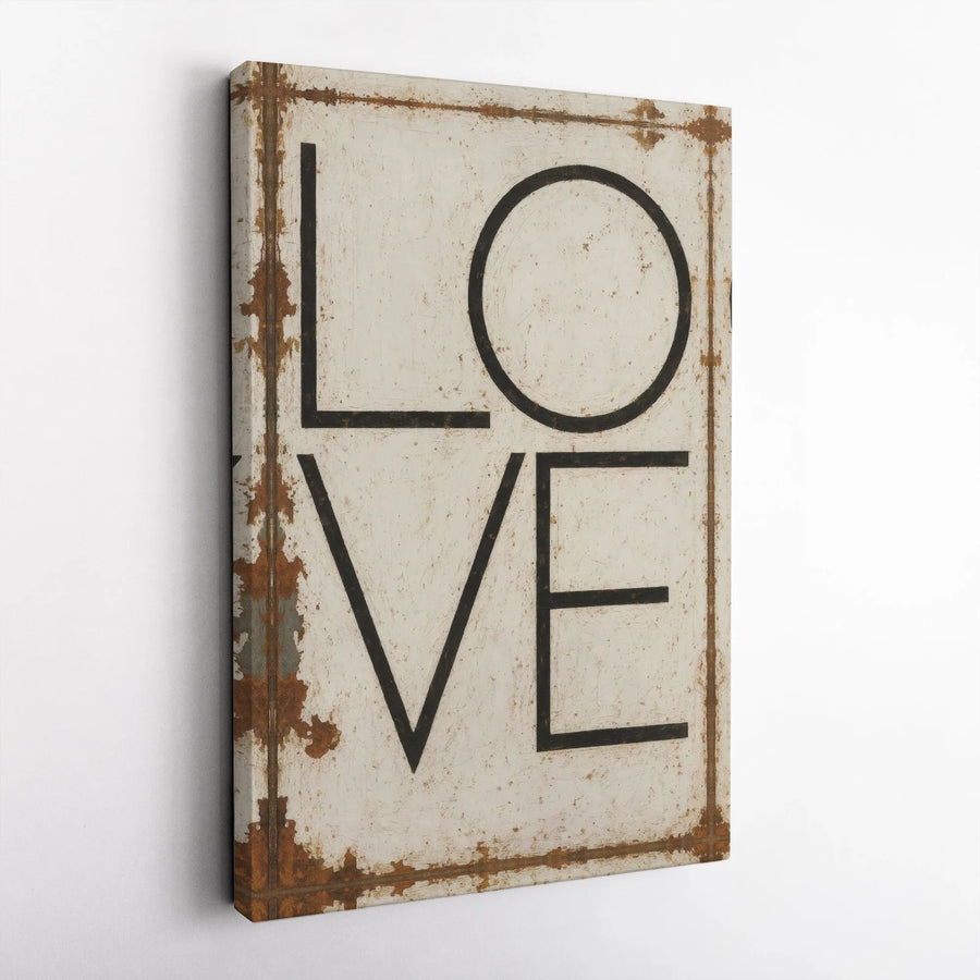 Rustic LOVE Sign Canvas Print | Industrial Typography Art with Rusted Metal Effect | Premium Thick Gallery Wrap | Unique Wedding Gift for Couple