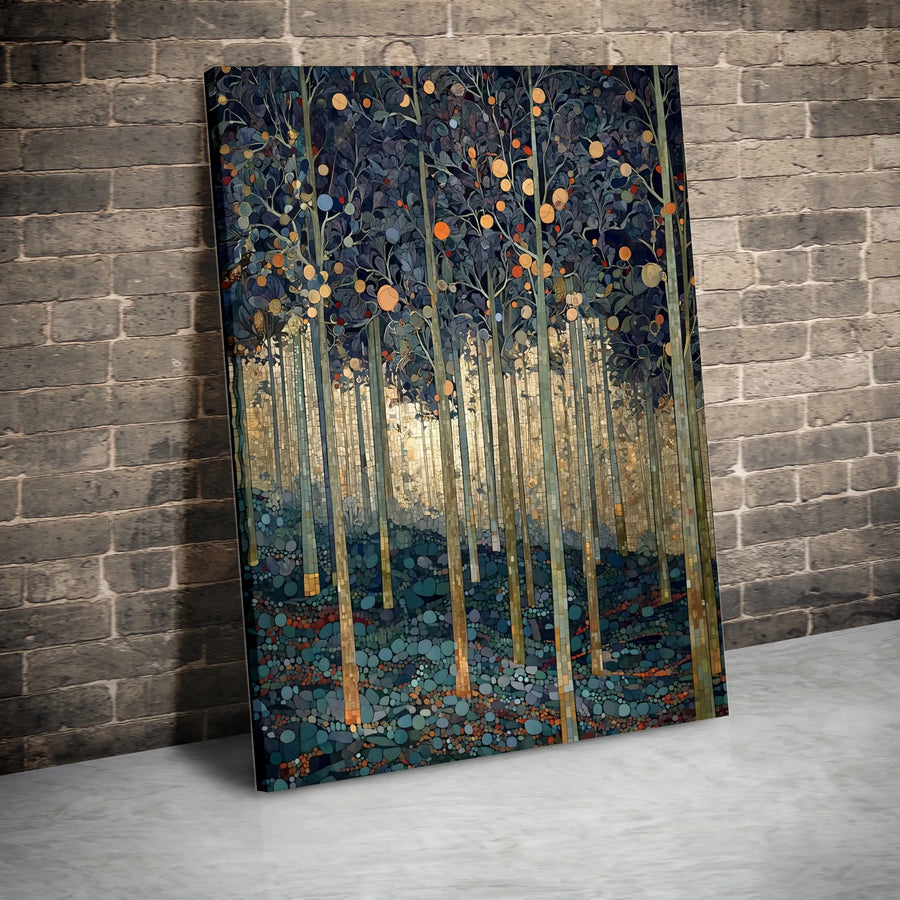 Art Nouveau Forest Canvas Wall Art | Klimt Inspired Golden Orchard Print | Premium Thick Gallery Wrap | Modern Abstract Home Decor Gift