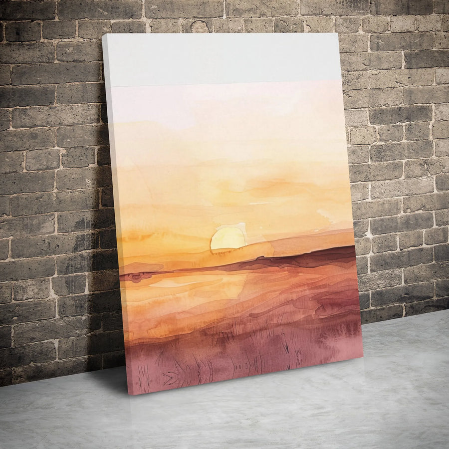 Abstract Sunset Canvas Wall Art | Watercolor Rolling Hills Landscape Print | Premium Gallery Wrapped Decor | Modern Minimalist Home Office Gift