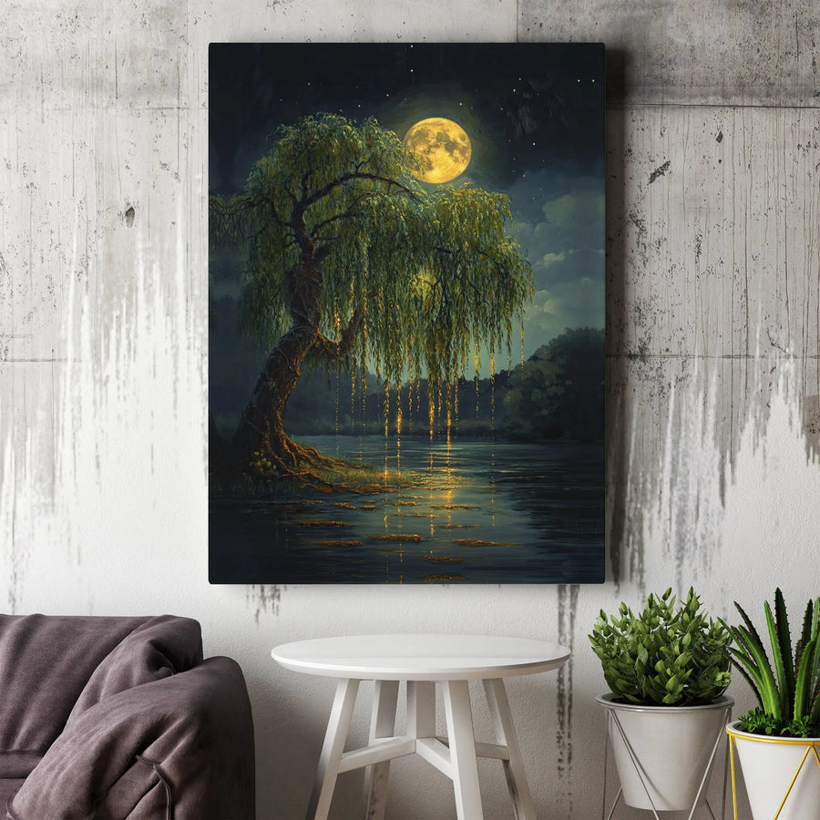 Weeping Willow Wall Art | Magical Moonlit Tree Canvas Print | Premium Gallery Wrap 1.25" Profile | Fantasy Nature Home Decor Gift