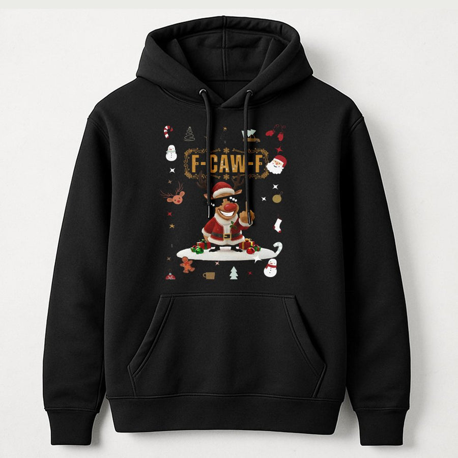 Funny Christmas Reindeer Hoodie | Rude Santa Deer Graphic | Soft Cotton-Polyester Blend | Trendy Holiday Gift for Men and Women