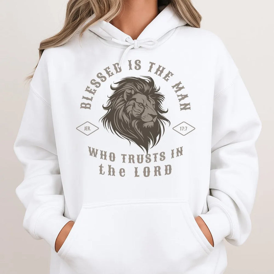 Blessed Is The Man Hoodie | Lion of Judah Scripture Design | Premium Cotton Blend | Christian Faith Gift for Men and Women