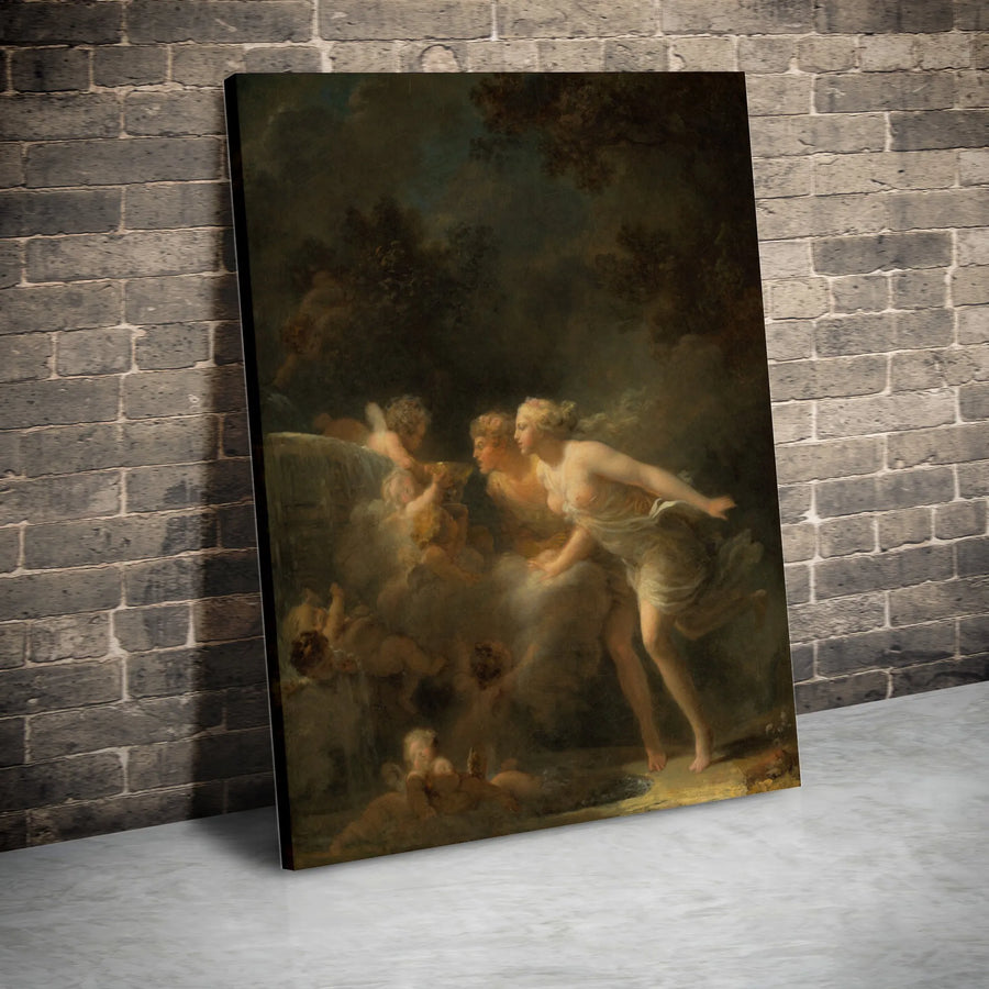 Fountain of Love Vertical Canvas | Fragonard Rococo Painting Reproduction | Premium Gallery Wrapped Wall Art | Classic 18th Century Home Decor Gift