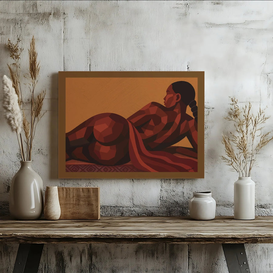 Abstract Geometric Black Woman Wall Art | Reclining Figure Canvas Print | Premium Gallery-Wrapped 1.25" Profile | Modern Home Decor Gift